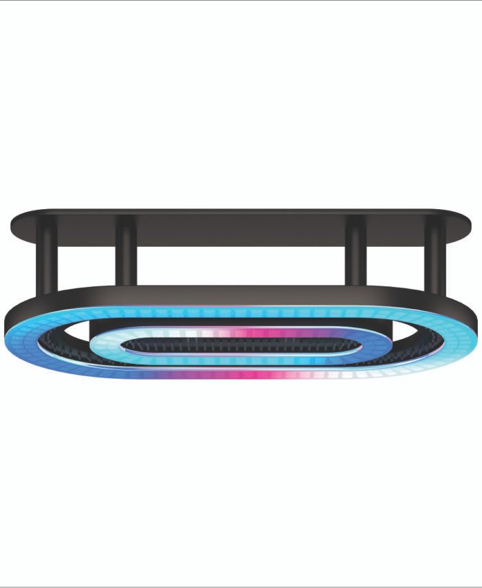 Zen model by Colston featuring sleek controls and overhead rain shower.